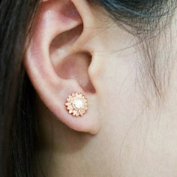 Cubic Zirconia Sunflower Stud Earrings - Picture 3 of 3